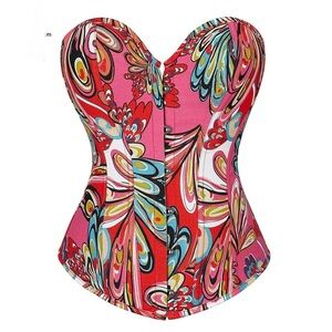Vibrant Pink Strapless Blouse with Artistic Patterns